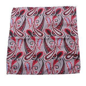 Unbranded Pocket Square OS Gray Red Paisley Print Lightweight Formal Business
